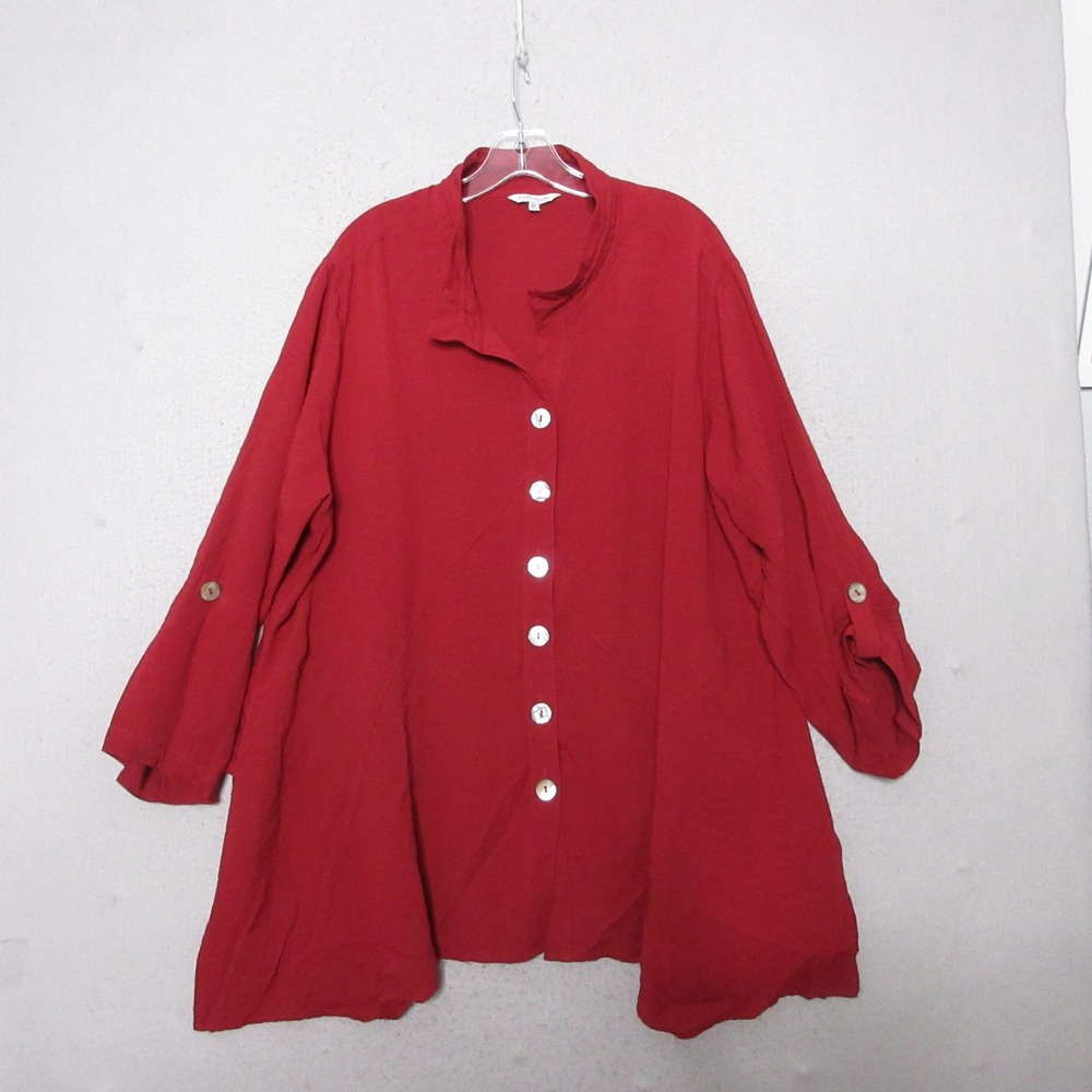 John Mark Tunic Top 2X Red Lagenlook Artsy Wired Collar Flowy Boho Asymmetric